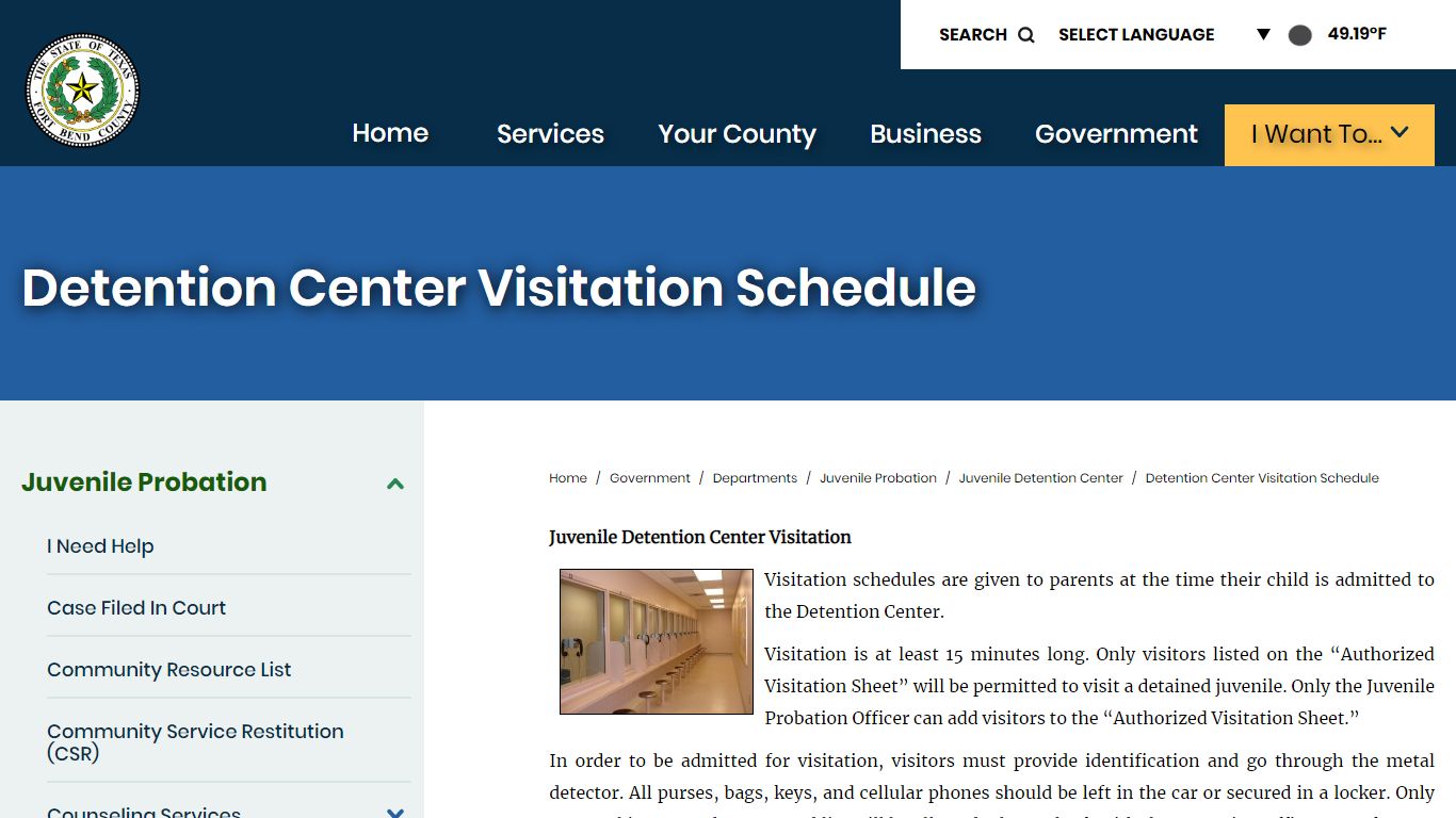 Detention Center Visitation Schedule | Fort Bend County